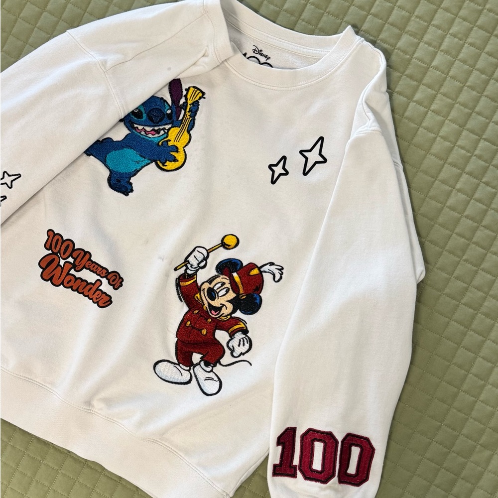 Disney 100 Year Anniversary Sweatshirt  Mickey and Stitch Graphics Adult Large